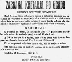 Zabrana kretanja gradom od 21. listopada, jedna od brojnih što ih je uvodio talijanski prefekt Zerbino