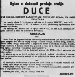 Stanovništvo Dalmacije poziva se da preda oružje