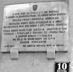 Spomen-ploča na kući u Varošu u kojoj je živjela obitelj Borozan