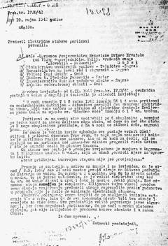 Faksimil ustaške Kotarske oblasti u Omišu u kojem se izvještava o rušenju stupova dalekovoda